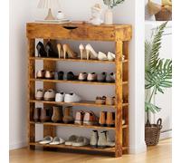 soges Estante para Zapatos de 5 Gradas, Estante de Almacenamiento de Zapatos Organizador Zapatero de Madera, Mueble Zapatero con Compartimento de Almacenaje