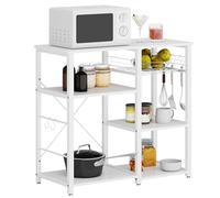 soges Estantería de Cocina Mueble para Almacenamiento de Cocina Estantes de Cocina con Ganchos para Almacenaje Estante de Horno de Microondas,Estanterías de Cocina con 3 + 3 estantes Blanco