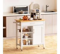 soges Isla de cocina con ruedas, carrito para servir, armario de cocina, con estantes, cajón y asa, color blanco, 80 x 47 x 115 cm
