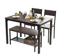 soges Juego de Mesa de Comedor para 4 Personas, 110cm Juego de Mesa de Cocina para 4, 2 Sillas con Respaldo, Banco para 2 Personas con Estante de Almacenaje, Juego de Muebles Nido para Comedor