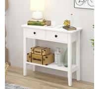 soges Mesa Consola Table Console Mesa Auxiliar con 2 Cajones Mesa de Entrada Mesa de Recibidor Estrecha Blanco 80 x 34 x 71,5 cm