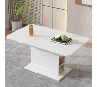 soges Mesa de Comedor Extensible con Estante, Mesa de Centro Rectangular, Isla de Cocina para Sala, Comedor, Blanco 110/130 x 70 x 75 cm