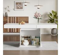 soges Mesa de Comedor Extensible con Estante, Mesa de Cocina, Mesa de Café, Mesa de Ocio, Isla de Cocina para Salón y Comedor, Blanco 140/180 x 80 x 76 cm