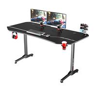soges Mesa Gaming de Fibra de Carbono Mesa de Escritorio para Juegos Mesa para Ordenador con Gran Alfombrilla de Ratón, Portavasos y Gancho para Auriculares, Mango de Juego 160 x 70 x 76 cm