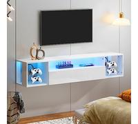 soges Mueble de TV Colgante para Centro de Entretenimiento con Luces LED, 140 cm Banco de TV montado en la Pared con Gestión de Cables, Soporte de TV, Blanco