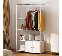 soges Percheros Burro Blanco Perchero de Metal con Armario, Estantes de Almacenamiento y Barra para Colgar 100 x 40 x 180 cm