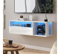 soges Soporte de TV montado en la Pared para Centro de Entretenimiento con Luces LED, Soporte de TV montado en la Pared con gestión de Cables, Banco de TV Blanco