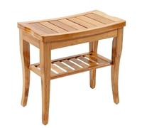 soges Taburete de Baño de Bambú,Taburete de Ducha, Asiento de Ducha Antideslizante e Impermeable de 2 Niveles, 47,5 x 26 x 44,5 cm, Taburete de Madera Maciza para Uso Interior y Exterior