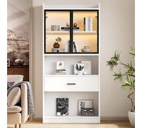 sogesfurniture Armario alto de cristal con 2 puertas de cristal, 1 cajón grande, moderno, para salón o oficina, 80 x 35,2 x 153,5 cm