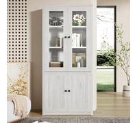 sogesfurniture Armario alto de cristal con 2 puertas de cristal, tiradores de cobre, moderno armario de almacenamiento, estantería para salón o oficina, 80 x 34 x 171 cm