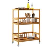 sogesfurniture Carro de Servicio 3 estantes de Bambú, Trolley de Cocina, Estantería de Almacenamiento con Ruedas para Hotel, Baño, Restaurante, KS-ZC05-BH KS-ZC05-BH