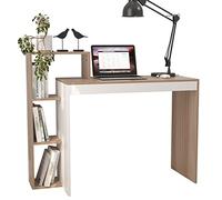 sogesfurniture Escritorio para ordenador pequeño mesa de trabajo PC portátil mesa con estantes como estantería, estantería de conservación, 110 x 40 x 91 cm, teca y blanca BHEU-SZKST-BD-TW