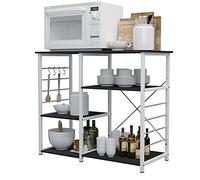 sogesfurniture Estantería de Cocina, Estante para microondas, Armario de Cocina, Nivel de Apoyo de Cocina, Estante Abierto de pie con Ganchos, 90 x 40 x 83 cm, Estructura metálica, Nogal Negro