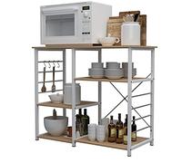 sogesfurniture Estantería de Cocina, Estante para microondas, Armario de Cocina, Nivel de Apoyo de Cocina, Estante Abierto de pie con Ganchos, 90 x 40 x 83 cm, Estructura metálica, Arce Blanco