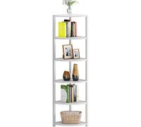 sogesfurniture Estantería de Esquina, Biblioteca de Esquina de 6 Niveles, Estantería de Escalera, Estante de Almacenamiento para Salón, Dormitorio, Balcón, 34 x 34 x 165 cm (Blanco)