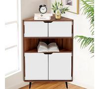 sogesfurniture Estantería esquinera de almacenamiento con estante abierto y 2 puertas, estantería de madera para libros, armario independiente para oficina en casa