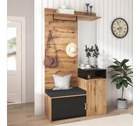 sogesfurniture Juego de 4 percheros con espejo, zapatero, perchero de pared con estante superior, barra para colgar, banco para pasillo y entrada, requiere perforación de pared