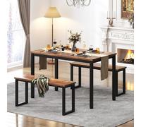 sogesfurniture Juego de comedor de 3 piezas, con mesa de comedor, 100 x 60 x 73,7 cm, 2 bancos en estructura de metal, rectangular, para salón, comedor, marrón vintage