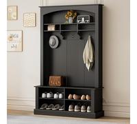 sogesfurniture Juego de perchero, perchero con estante de almacenamiento, 3 ganchos para ropa, zapatero, espacio de almacenamiento abierto, almacenamiento rectangular y estantes, perchero para pasillo