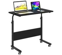 sogesfurniture Mesa auxiliar móvil de 31,5 pulgadas, ranura para tablet y ruedas, portátil, portátil, ajustable, soporte para ordenador portátil, para sofá, color negro BHUS-05#3-80BK-N