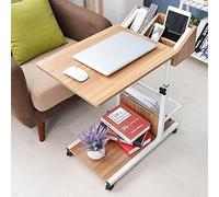 sogesfurniture Mesa auxiliar portátil de altura ajustable, mesa auxiliar móvil, mesa de sofá, mesa de aseo con ruedas, espacio de almacenamiento, para dormitorio, salón, 50 x 40 x 55 - 80 cm, roble