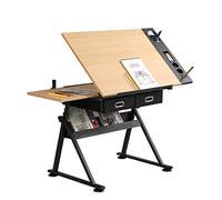 sogesfurniture Mesa de Dibujo con Tablero Inclinable, Altura Ajustable, Escritorio de Dibujo de Estudio de Trabajo con 2 Cajones de Almacenamiento, para Artista, Arquitectos