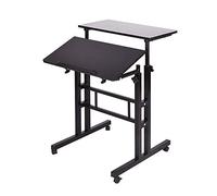 sogesfurniture Mesa de Ordenador Portatil Mesa Auxiliar con Ruedas, Altura Ajustable, Mesa Compacta Escritorio de la Computadora Estación de Trabajo para Hogar Oficina, Negro