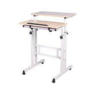 sogesfurniture Mesa de Ordenador Portatil Mesa Auxiliar con Ruedas, Altura Ajustable, Mesa Compacta Escritorio de la Computadora Estación de Trabajo para Hogar Oficina, Arce Blanco