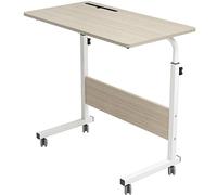 sogesfurniture Mesa Portátil Ordenador Ajustable con Ruedas, 80 * 40cm Sofá Mesa Mesas de Centro, con Ranura para Tableta, Arce Blanco 05#3-80MP-BH