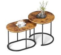 sogesfurniture Set de 2 Mesas de Centro, Mesa de Centro de Salón, Paneles de Madera, Marco de Metal Negro, Minimalista, Decoración de hogar Estilo Vintage, 60 x 35 x 44 cm, Color Marrón Vintage