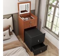 sogesfurniture Tocador con taburete de maquillaje, mesa cosmética compacta con espejo e iluminación LED, mesita de noche multifuncional, taburete de almacenamiento con cajones, marrón y negro