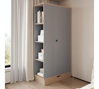 SogesGame Armario 70 x 40 x 170 cm, diseño de una puerta, armario con barra para colgar, cajón y 4 compartimentos, armario de almacenamiento para dormitorio, pasillo, gris