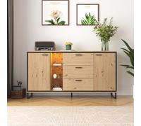 SogesHome Aparador con 3 cajones, 2 puertas, armario auxiliar, consola exquisita, moderno aparador en color madera con estantes, muebles elegantes y funcionales en color negro y madera