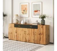 SogesHome Aparador de madera con 4 puertas, 2 cajones para comedor o salón, 208 x 40 x 80 cm