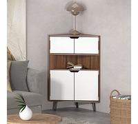 SogesHome Armario de Esquina de Pared de Madera Con Puertas y Estantes Abiertos - Estantería Exhibición Mesa Soporte Para Pequeños Lugares Sala de Estar