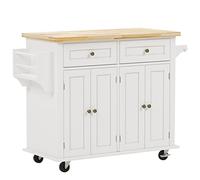 SogesHome Carrito de isla de cocina con asa de toalla, carrito rodante con 2 cajones, armario de 4 puertas, carrito de servicio con estante para especias, armario de despensa de almacenamiento para el