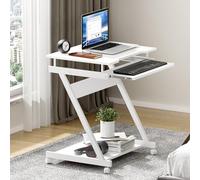 SogesHome Escritorio pequeño para Ordenador con 4 Ruedas, 2 de Ellas con Frenos, Mesa de Ordenador en Forma de Z con Bandeja para Teclado para casa y Oficina, 60 x 48 cm
