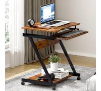 SogesHome Escritorio pequeño para Ordenador con 4 Ruedas, 2 de Ellas con Frenos, Mesa de Ordenador en Forma de Z con Bandeja para Teclado para casa y Oficina, 60 x 48 cm