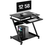 SogesHome Escritorio pequeño para Ordenador con 4 Ruedas, 2 de Ellas con Frenos, Mesa de Ordenador en Forma de Z con Bandeja para Teclado para casa y Oficina, 60 x 48 cm