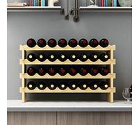 SogesHome Estante de Vino Modular Apilable de 4 Niveles y 32 Botellas - Exhibición de Madera, Almacenamiento Independiente y Sobre Encimera, SH-BY-WS4832M