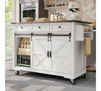 SogesHome Isla de cocina carro de servicio con encimera extensible, carrito de cocina con ruedas, armario de cocina móvil con 2 puertas correderas y 3 cajones, carrito de comedor para comedor y cocina