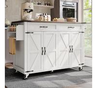 SogesHome Isla de cocina carro para servir con encimera extensible, mueble de cocina móvil, con 2 cajones y 4 puertas
