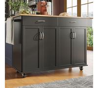 SogesHome Isla de cocina móvil con 4 ruedas, armario de cocina grande, carrito de cocina, carrito de servicio con encimera plegable, 2 cajones, 2 puertas de almacenamiento, para comedor y cocina, 106