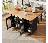 SogesHome Isla de cocina móvil con 4 ruedas, armario de cocina grande, carrito de cocina con encimera plegable, 2 puertas de almacenamiento, para comedor y cocina, color negro