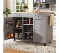 SogesHome Isla de Cocina móvil con 4 Ruedas, Carrito de Cocina Grande con Espacio de Almacenamiento, Soporte para Copas de Vino y divisores Ajustables para Comedor y Cocina, 102 × 45 × 92 cm