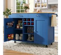 SogesHome Isla de cocina móvil con 4 ruedas, carrito de cocina grande con espacio de almacenamiento, soporte para copas de vino y divisores ajustables para comedor y cocina, 102 × 45 × 92 cm