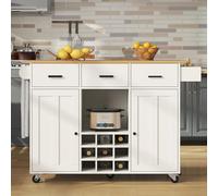 SogesHome Isla de cocina móvil con 5 ruedas, armario de cocina grande, carrito de cocina, carrito de servicio con estante para vino, encimera plegable, cajones y toallero, carro de comedor, 104 × 39,5