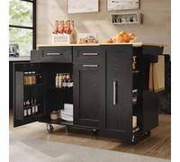 SogesHome Isla de cocina móvil con 5 ruedas, armario de cocina grande, carrito de cocina, carrito de servicio con encimera plegable, ruedas, cajones y toalleros, carrito de comedor con estantes para
