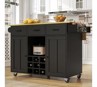 SogesHome Isla de cocina móvil con 5 ruedas, armario de cocina grande, carrito de cocina, carrito de servicio con estante para vino, encimera plegable, cajones y toallero, carro de comedor, 104 × 39,5