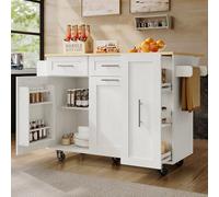 SogesHome Isla de cocina móvil con 5 ruedas, armario de cocina grande, carrito de cocina con encimera plegable, ruedas, cajones y toalleros, carrito de comedor con estantes para aperitivos